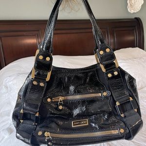 Jimmy Choo Black Patent Leather Mahala Shoulder Bag